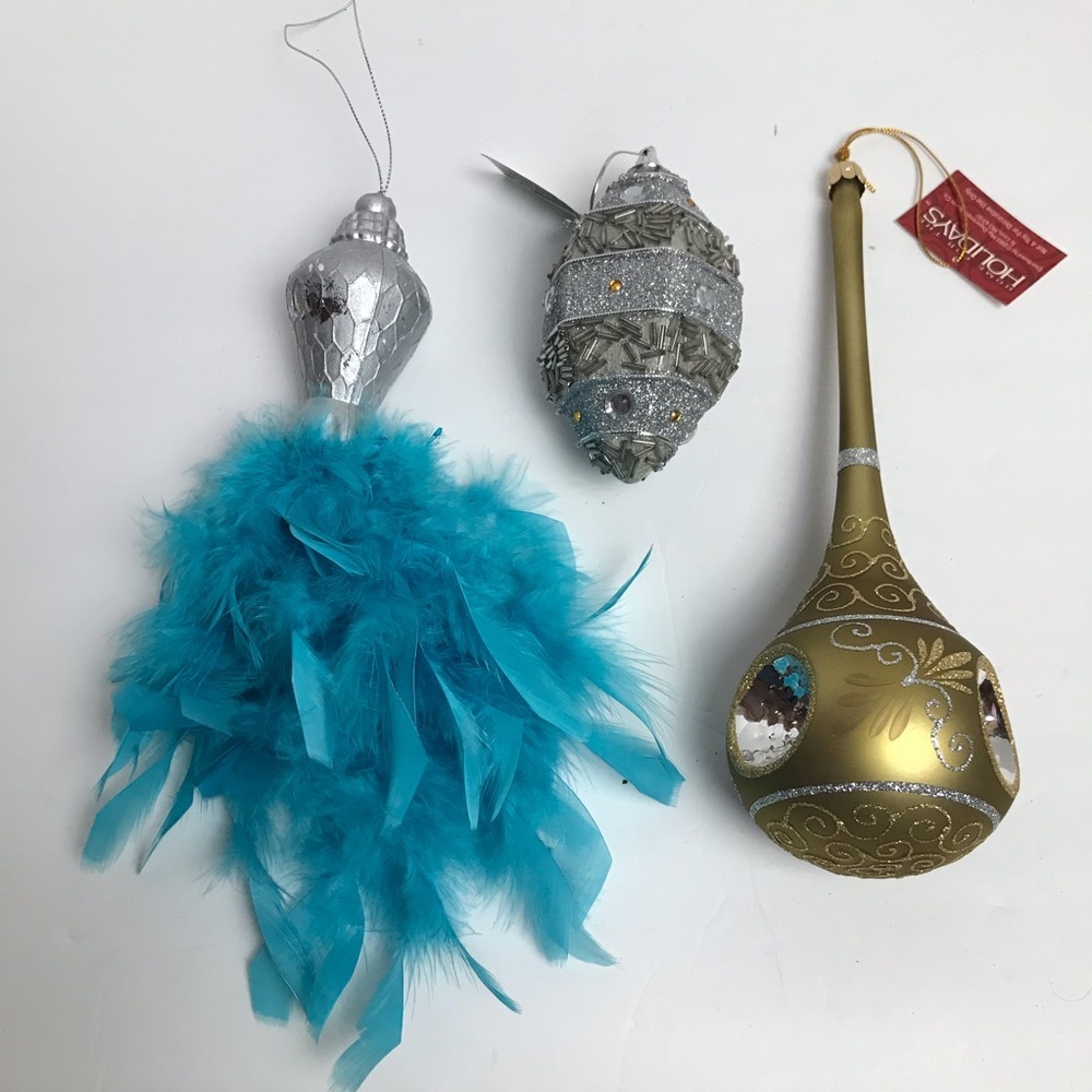 Bundle of 3 Ornate Modern Christmas Ornaments